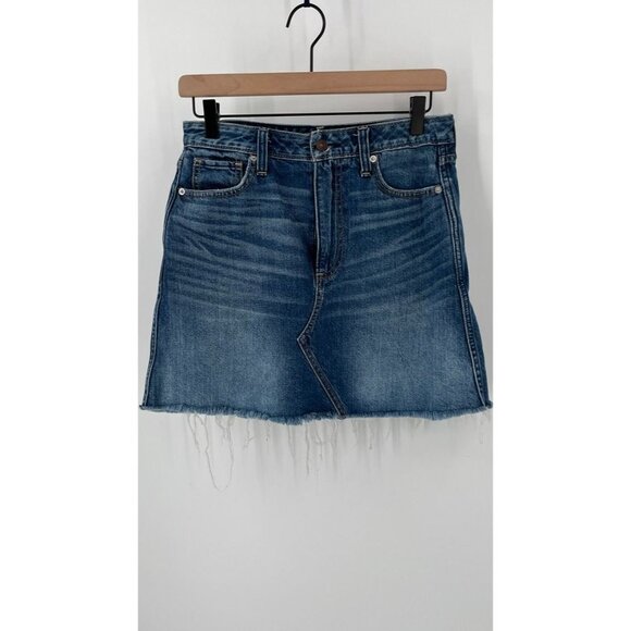 Abercrombie & Fitch Womens Mini Skirt 27 Distressed Denim Raw Hem Pocket Accent - Picture 1 of 16